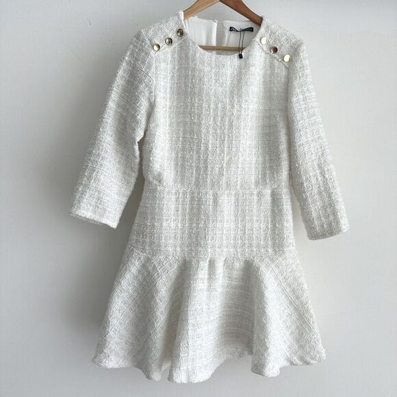 Zara Dresses & Skirts - ZARA Tweed Dress Womens Large Peplum Structured Mini Elegant Old Money Ruffle